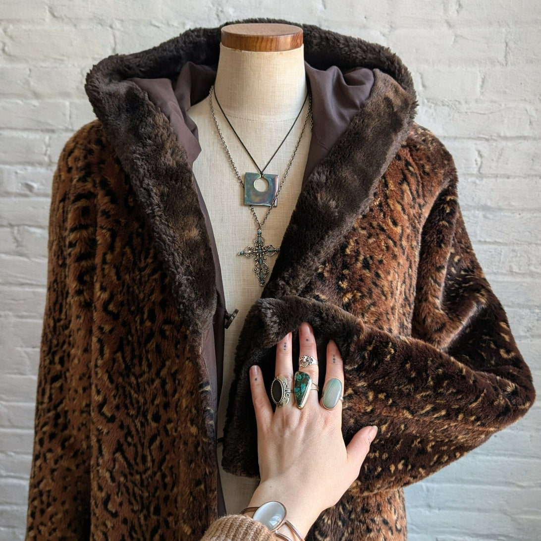 Vintage Cheetah Faux Fur Coat Mobwife Reversible Furry Animal Print Fuzzy Jacket