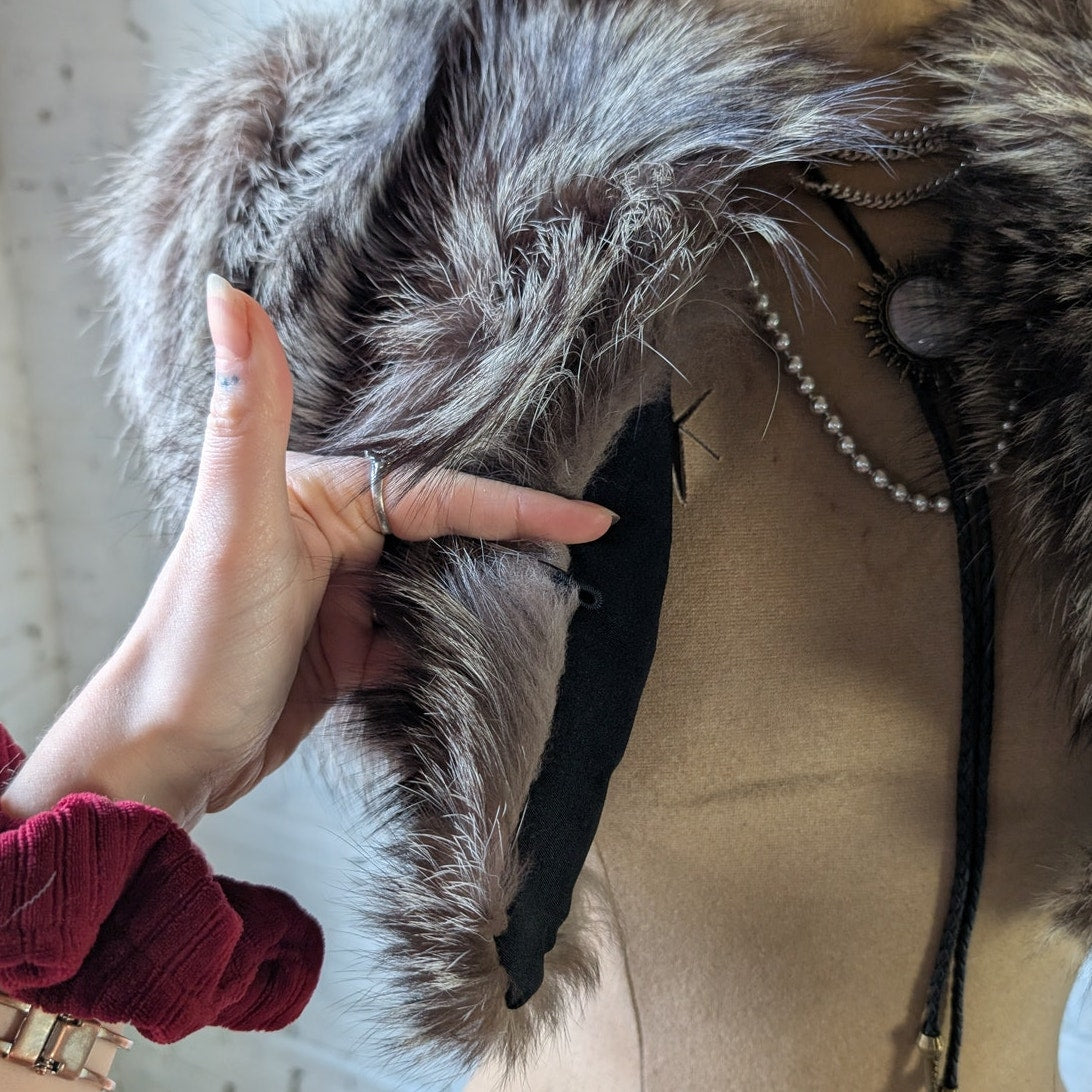 Vintage Fox Fur Brown Stole Shrug Luxury Scarf Mob Wife Shawl Glam Furry Collar