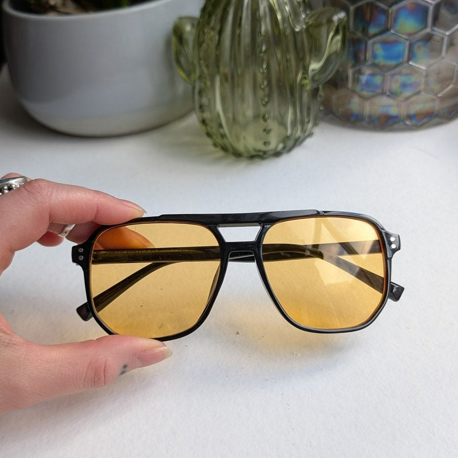 Retro Yellow Aviator Minimalist Festival Sunglasses Grunge Tinted Sunnies Shades