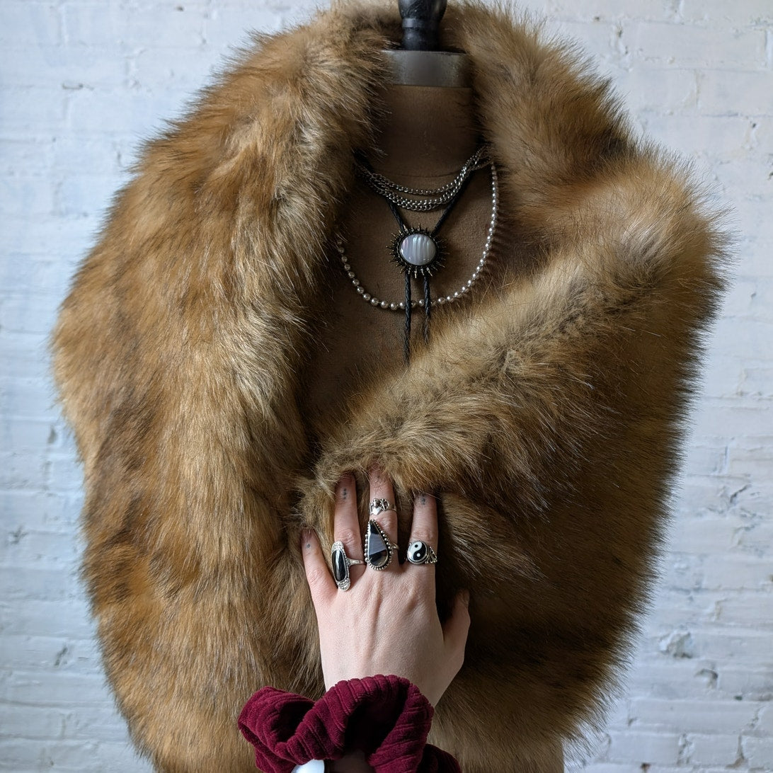 Vintage Faux Fur Wrap Blonde Fox Stole Luxury Scarf Mob Wife Shawl Fuzzy Shrug