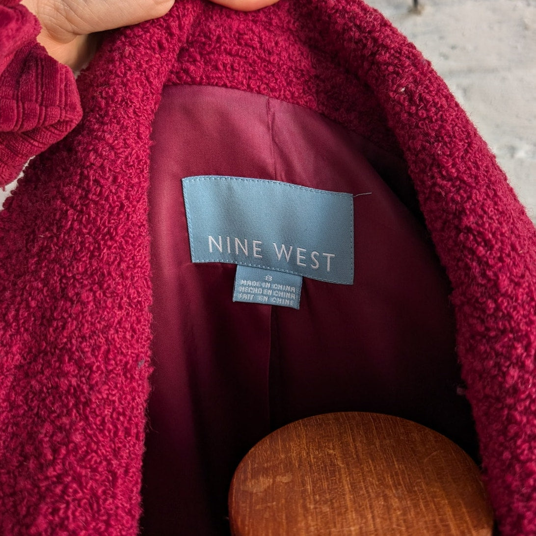 Y2K Vintage Red Trench Coat Boucle Knit Jacket Maroon Pink Wool Jacket Medium