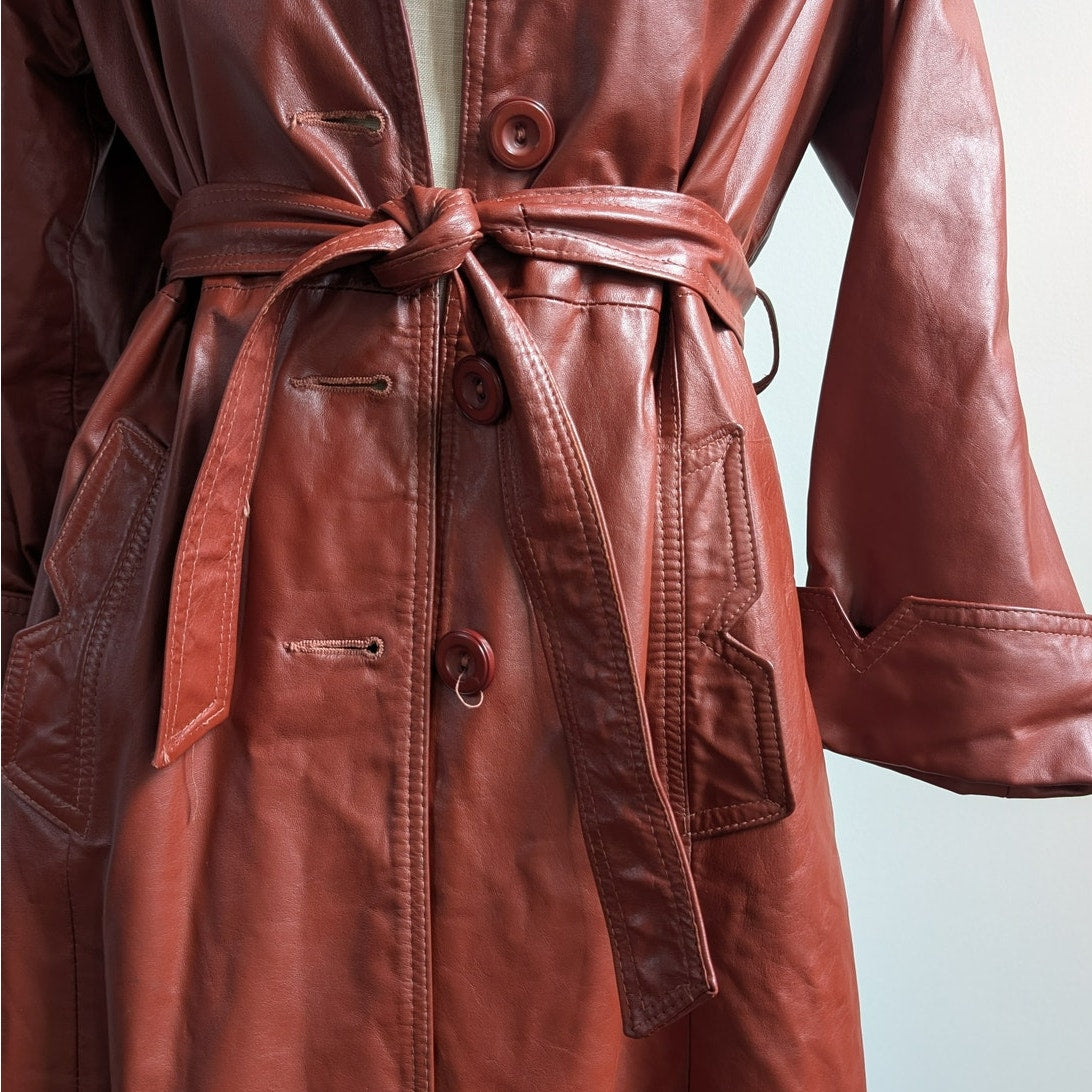 Vintage Leather Jacket Fur Trim Red 70s Penny Lane Boho Trench Afghan Coat Large