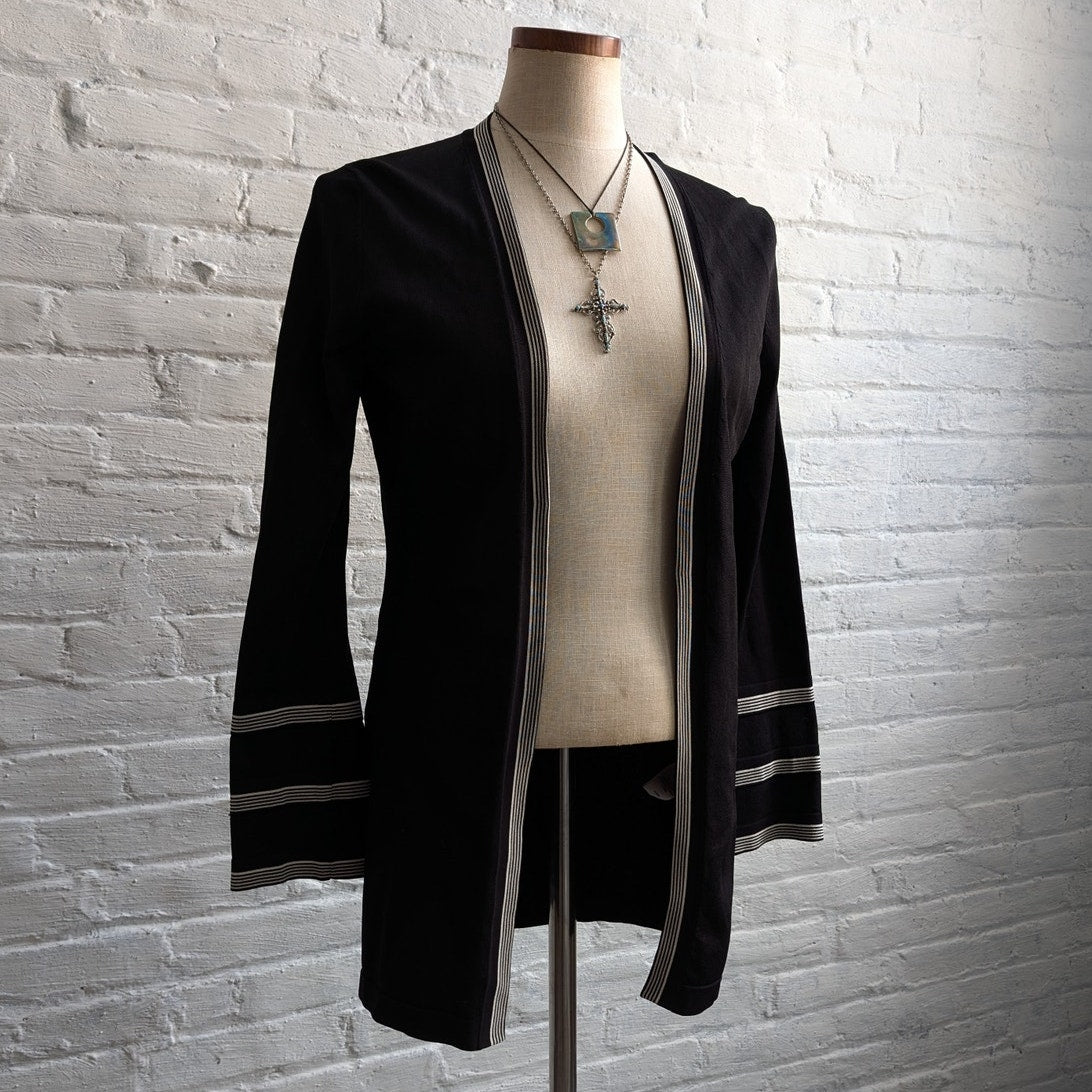 Vintage Black Stripe Knit Cardigan 70's Minimalist Groovy Mod Boho Sweater Small
