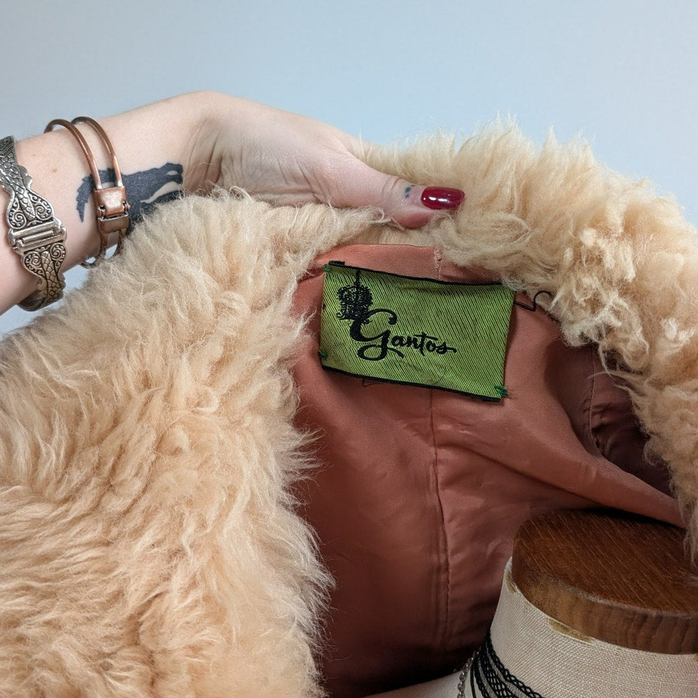 Vintage Brown Suede Fur Coat Boho Tan Leather Penny Lane Jacket Fur Trim Small