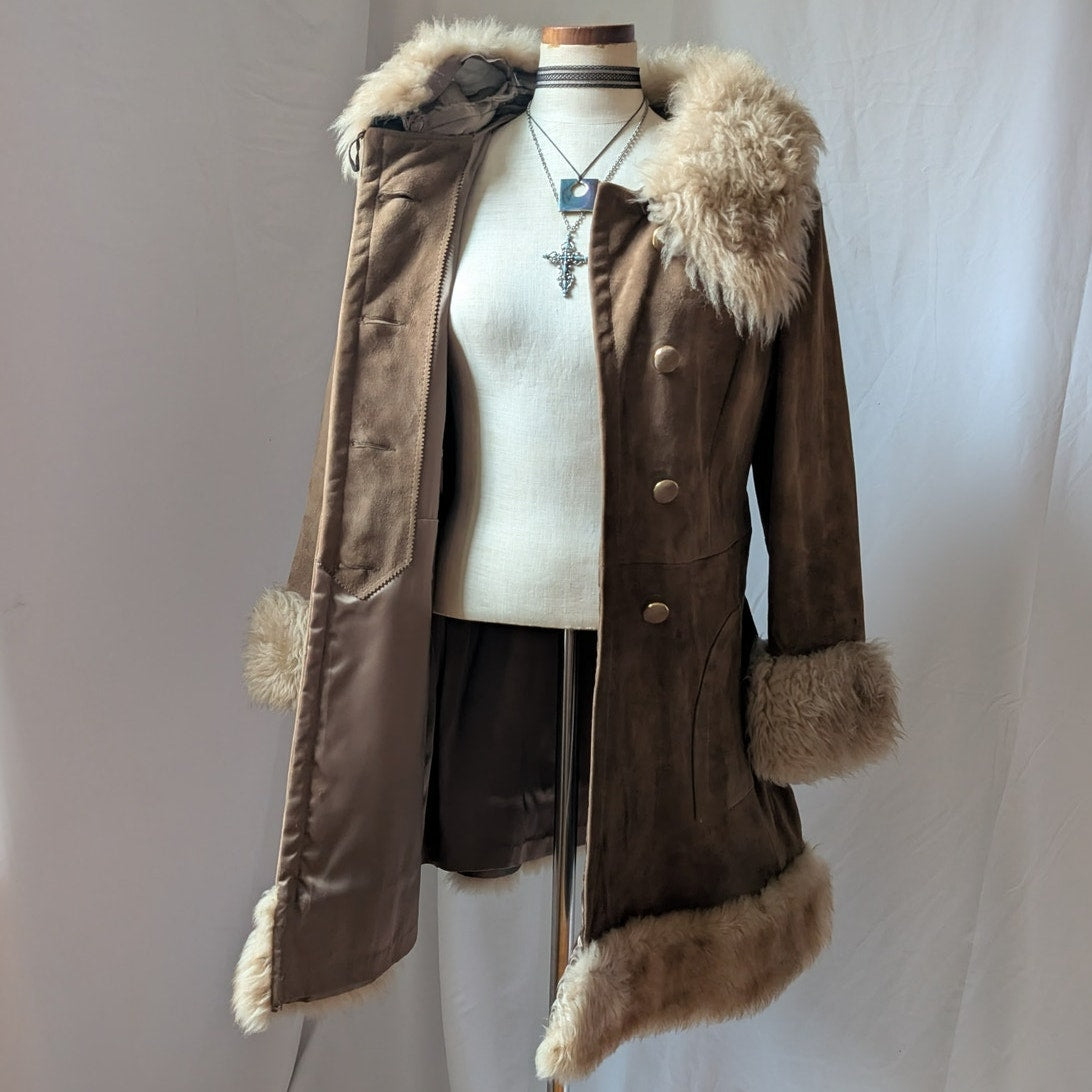 70s Vintage Brown Suede Penny Lane Coat M Tan Leather Fur Boho Afghan Jacket
