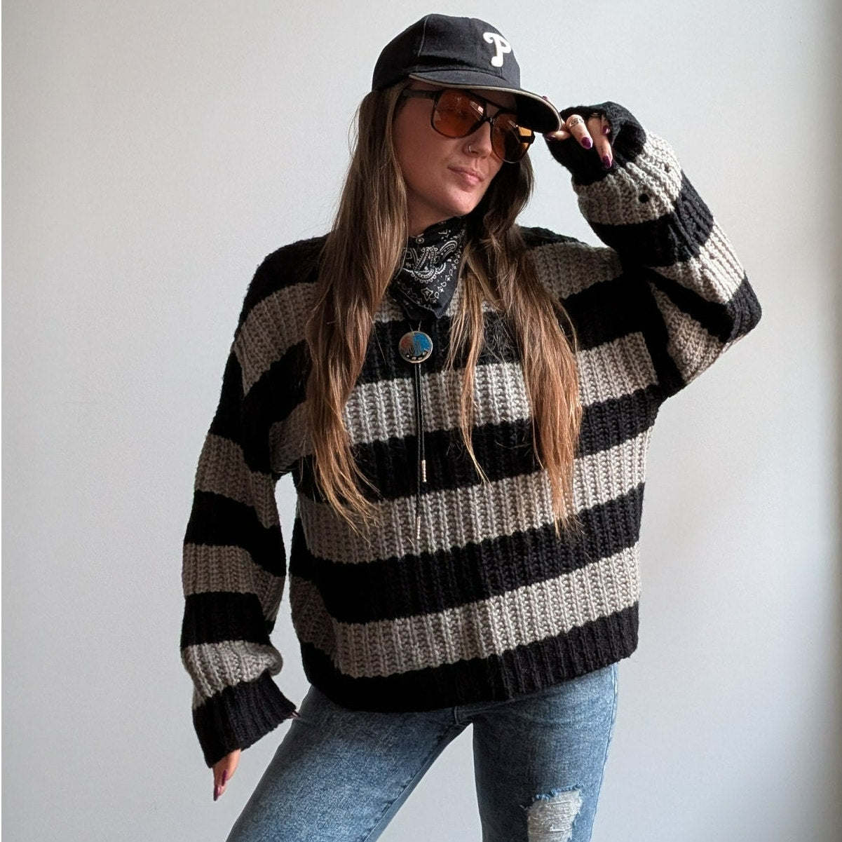 Vintage Striped Chunky Knit Sweater Slouchy Oversize Grandpa Cosby Sweater Large