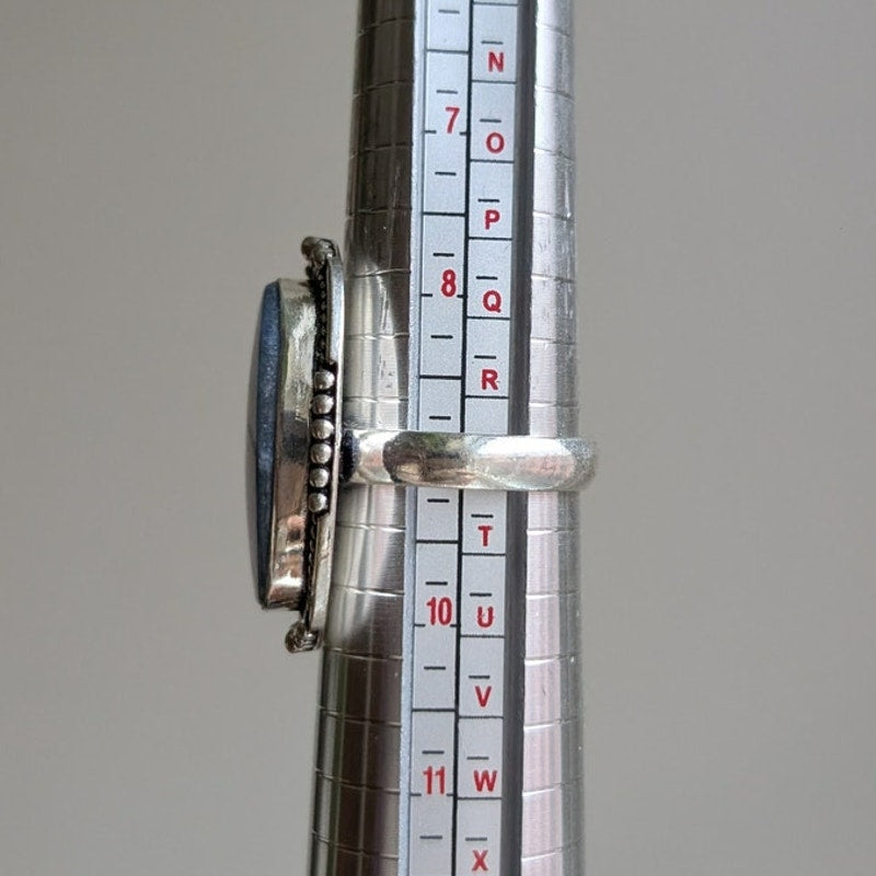 Blue Oval Sterling Silver Ring Retro Vintage style Boho Natural Stone Size 9.5