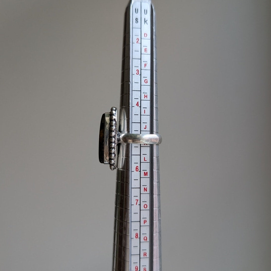 Brown Teardrop Sterling Silver Ring Retro Vintage Boho Natural Stone Size 5