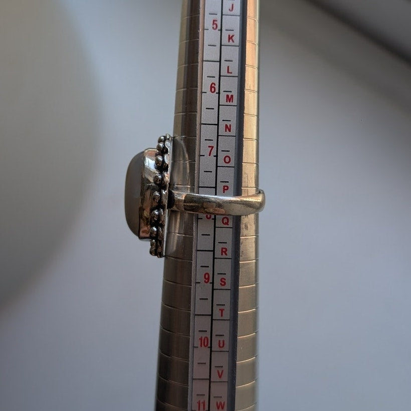 Milky Pearl Sterling Silver Ring Retro Vintage Boho Natural Stone Size 7.75