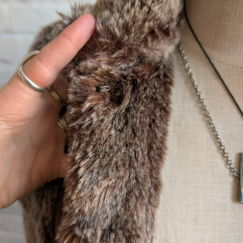 Y2K Vintage Brown Suede Fur Vest Penny Lane Fuzzy Leather Groovy Boho Moto Coat