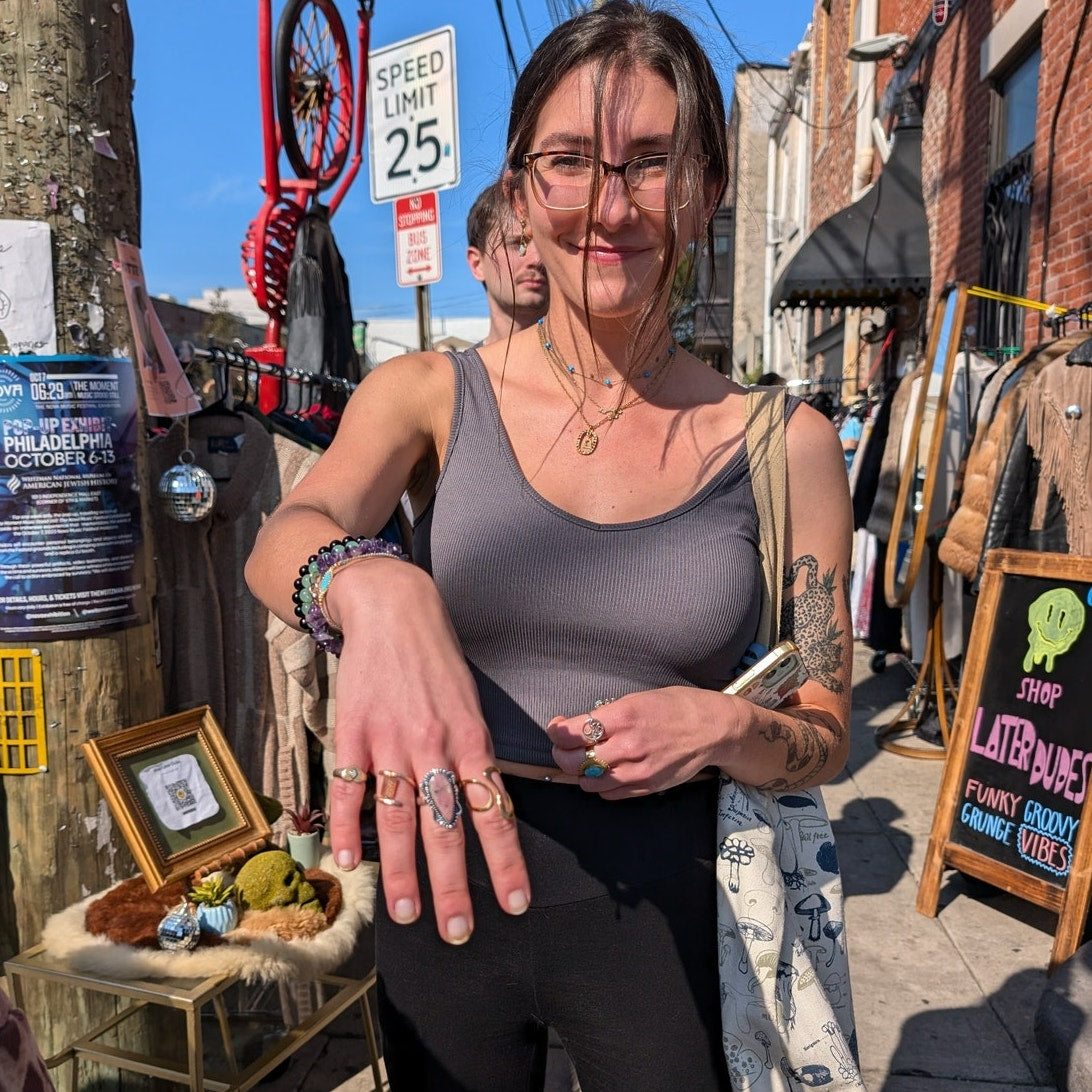 Earthy Brown Rust Natural Stone Ring Boho Chic Sterling Silver Vintage Size 7.5