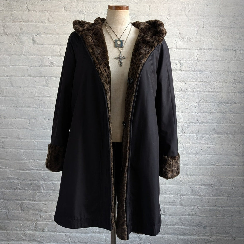 Vintage Cheetah Faux Fur Coat Mobwife Reversible Furry Animal Print Fuzzy Jacket