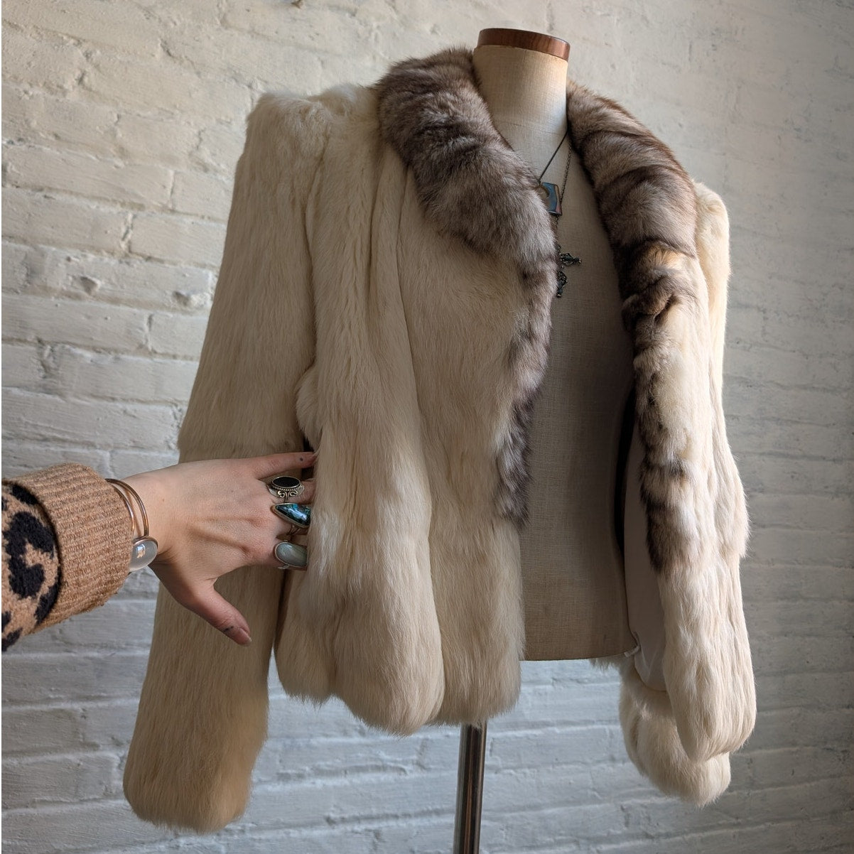 Vintage White Rabbit Fur Coat Penny Lane Minimalist Groovy Boho Chic Glam Jacket