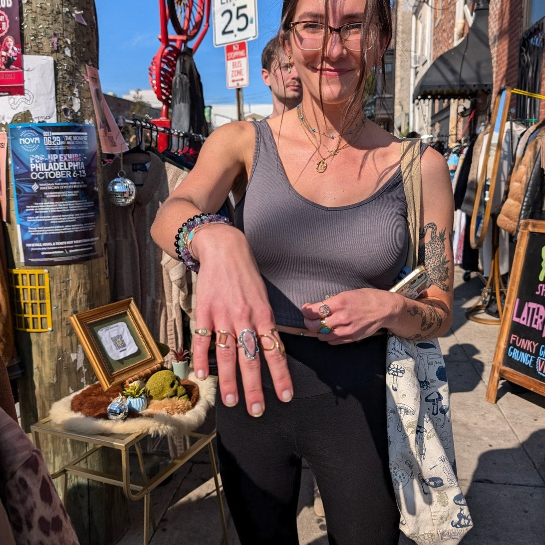 Grey Swirl Oval Sterling Silver Ring Retro Vintage Boho Natural Stone Size 7.25