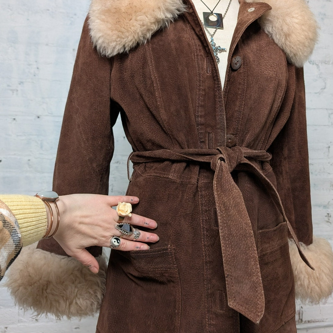 Vintage Brown Suede Jacket Penny Lane Coat Leather Jacket Groovy Boho Medium