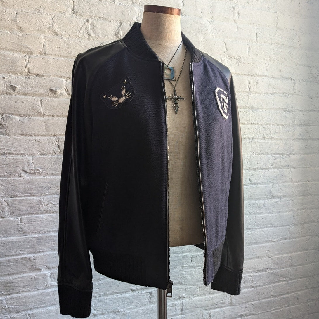 Y2K Vintage Wool Varsity Jacket Faux Leather Bomber Knit Utility Letterman Large