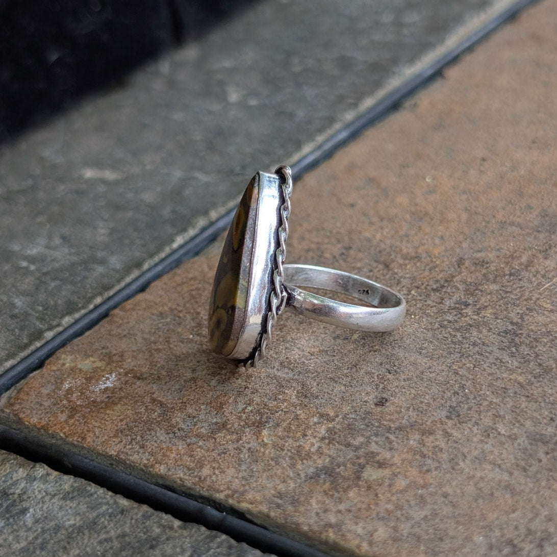 Brown Swirl Boho Statement Ring Trippy Sterling Silver Vintage Southwest Size 8