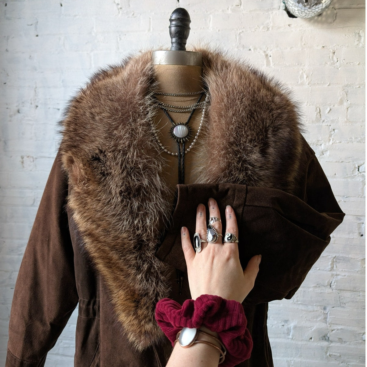 Vintage Brown Suede Coat Fur Trim Genuine Leather Minimalist Mini Trench Jacket