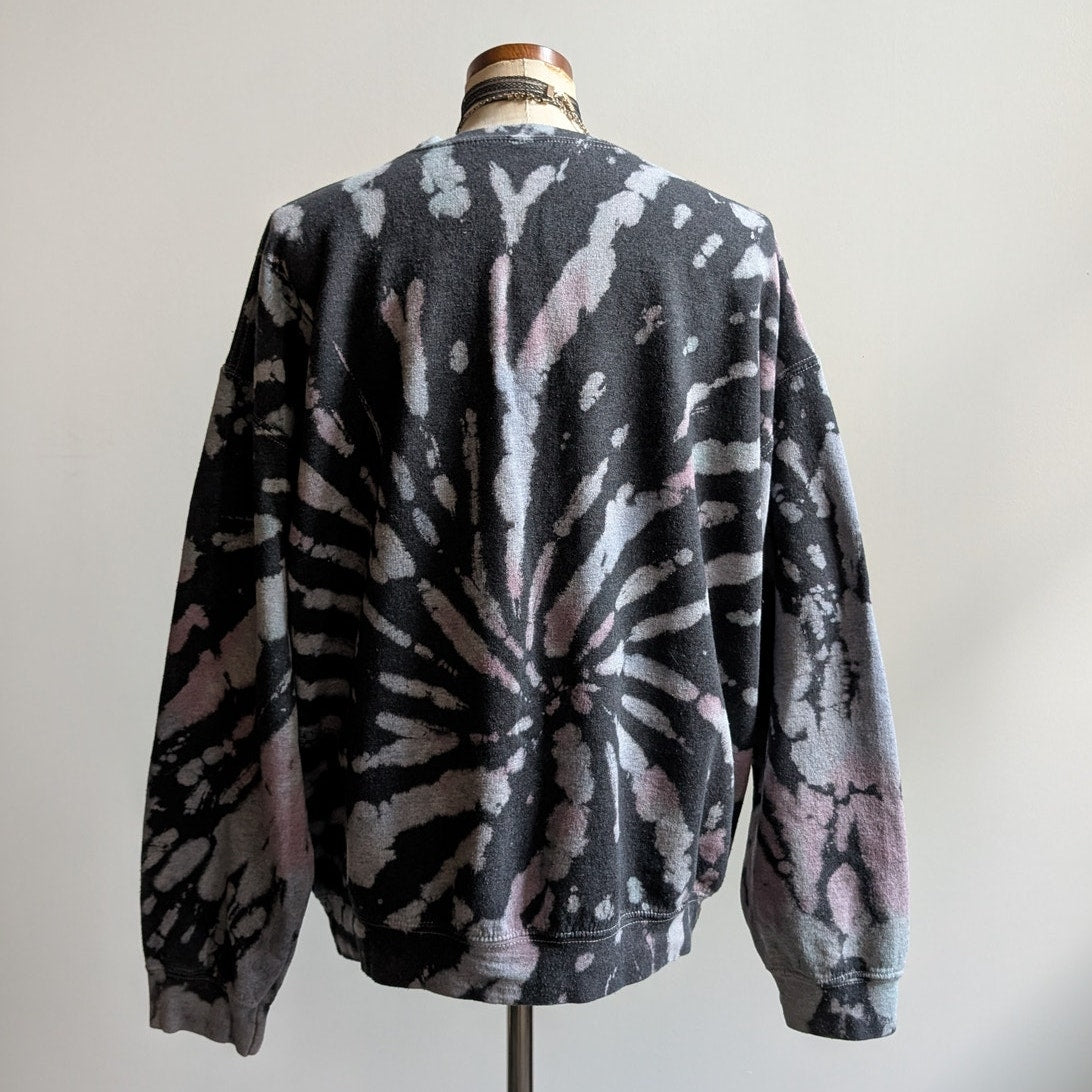 Vintage Black Custom Bleach Sweatshirt Distressed Tie Dye Festival Sweater Large