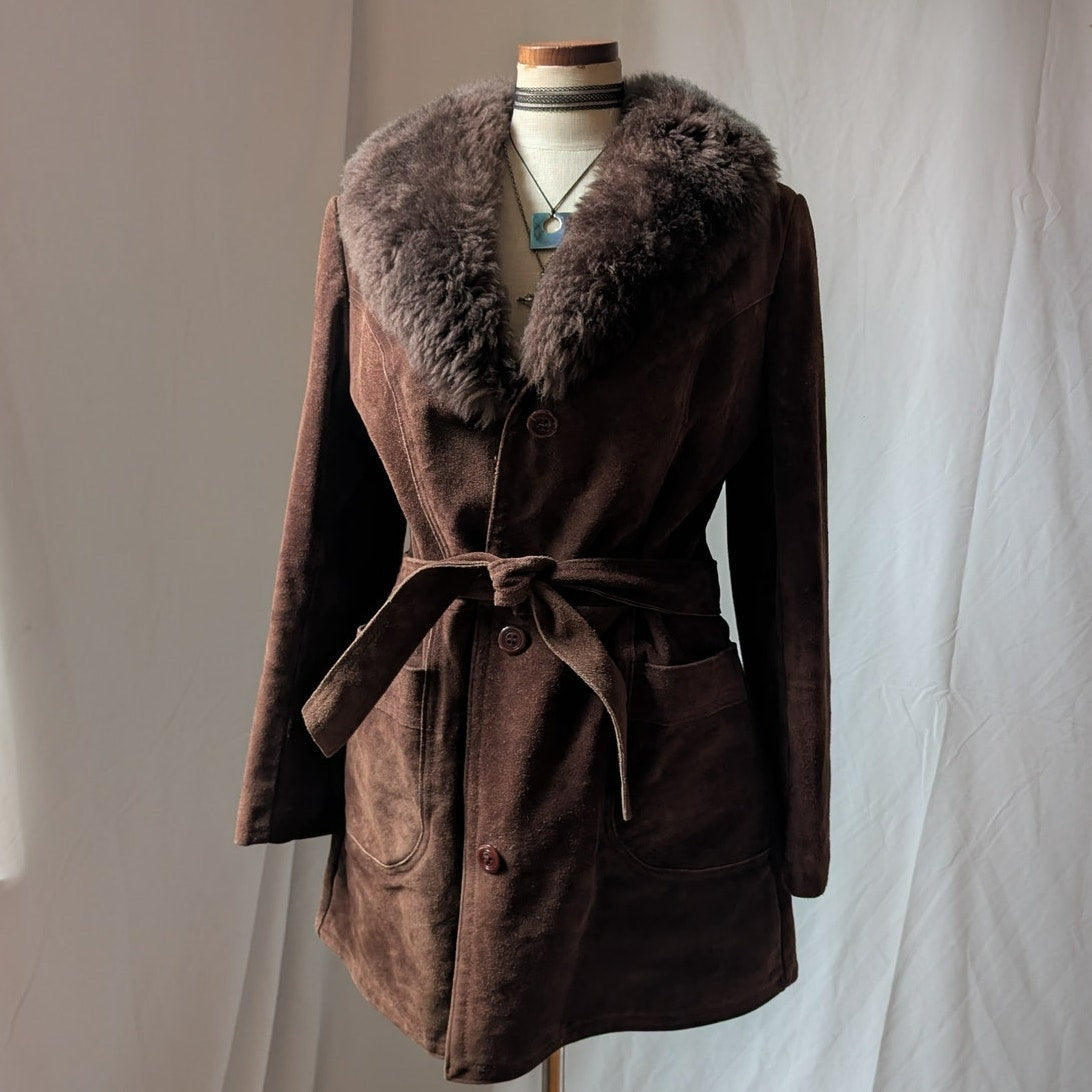 Vintage Brown Suede Penny Lane Coat XL Fur 70s Leather Jacket Boho Afghan Coat