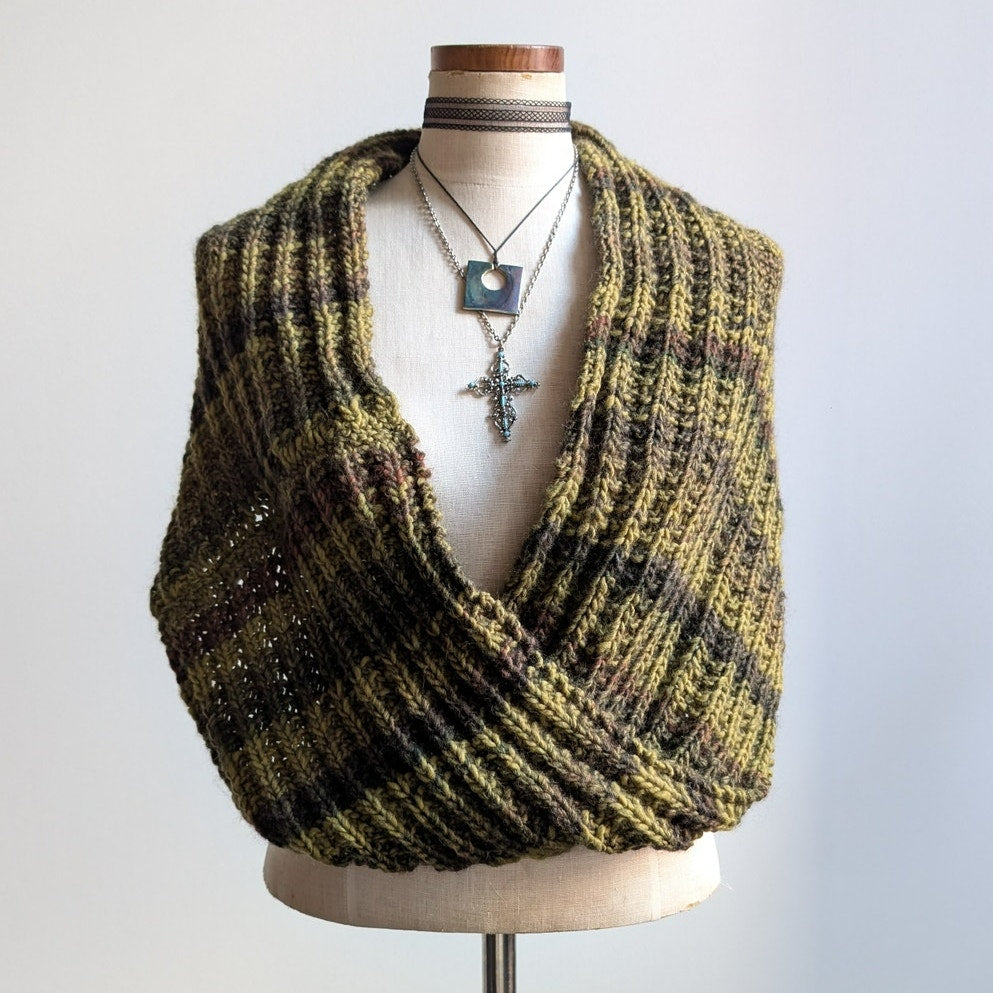 Vintage Chunky Knit Green Striped Scarf Earthy Jewel Tone Grunge Handknit Wrap