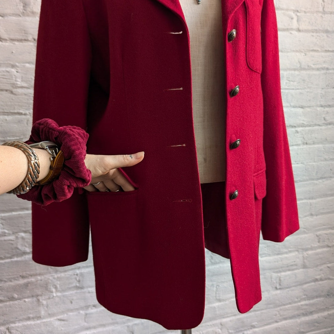 Vintage Red Wool Jacket Chic Minimalist Romance Red Blazer Red Wool Coat Medium