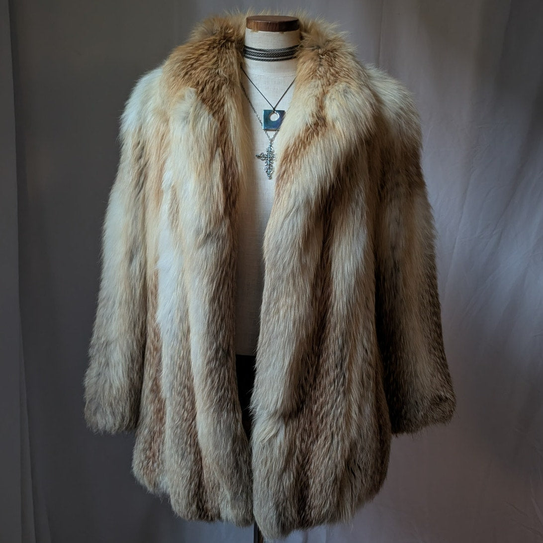 Vintage Red Fox Fur Coat L Luxury Old Money Furry Statement Jacket Designer Glam