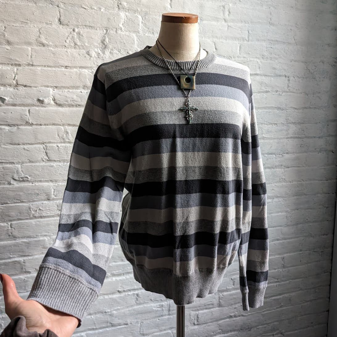 Vintage Neutral Striped Knit Sweater Minimalist Grunge Skate Preppy Grandpa Top