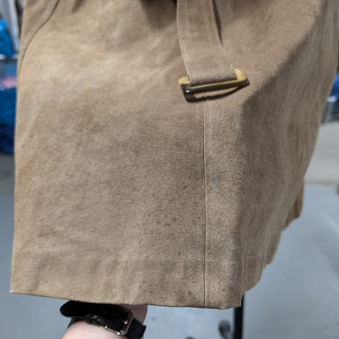 70s Vintage Penny Lane Tan Suede Fur Trench Coat Genuine Leather Groovy Duster