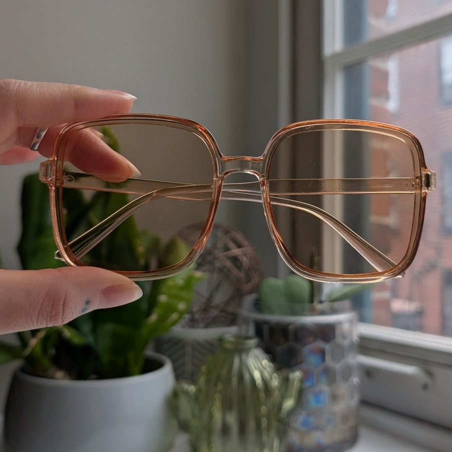 70s Retro Peach Square Festival Sunglasses Translucent Tinted Sunnies Shades