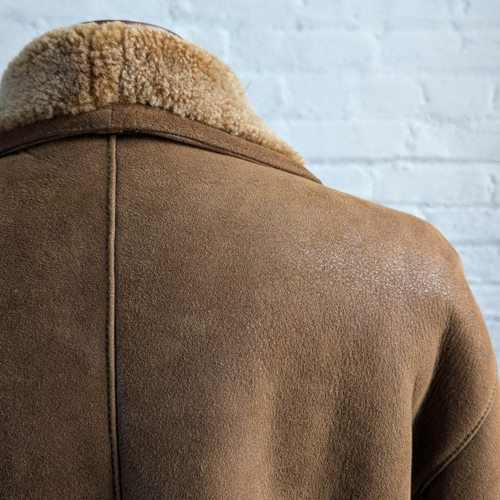 Vintage Brown Suede Leather Penny Lane Coat Minimalist Western Shearling Jacket