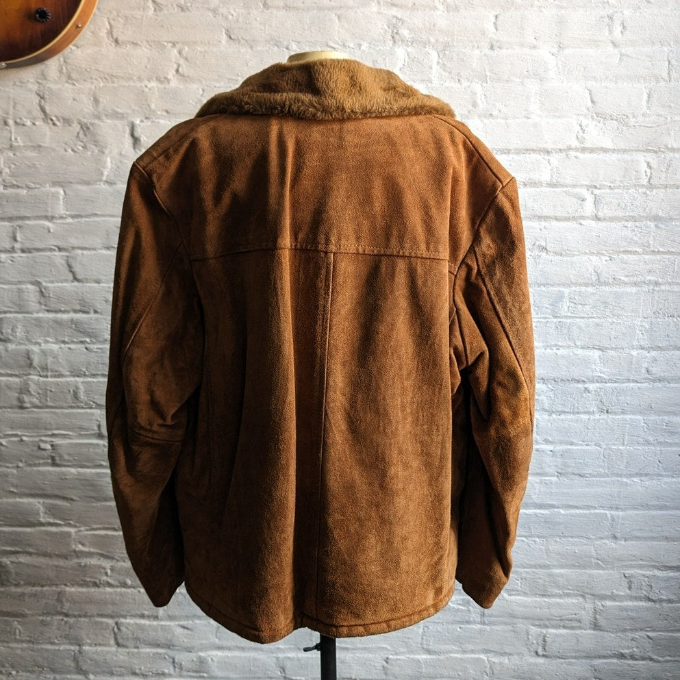 Vintage Burnt Orange Suede Leather Bomber Jacket Rusty Brown Western Chore Coat