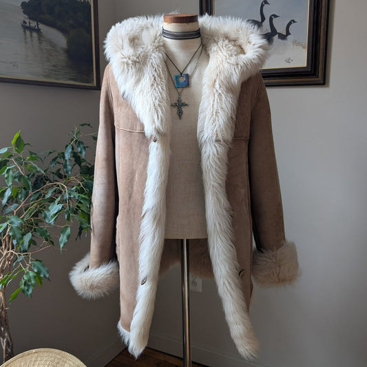 Vintage Brown Shearling Afghan Coat S Suede Leather Penny Lane Jacket Fur Coat