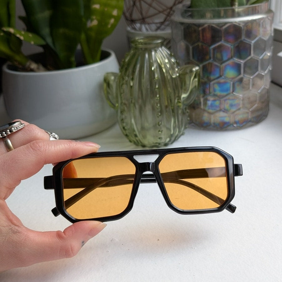 Retro Orange Aviator Minimalist Festival Sunglasses Chic Tinted Sunnies Shades