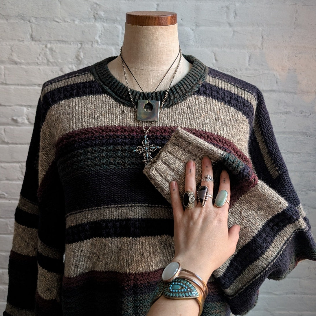 GANT Vintage Wool Knit Oversize Grandpa Sweater Grunge Striped Fisherman Top