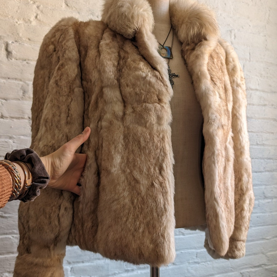 Vintage Ombre Rabbit Fur Coat Penny Lane Minimalist Shaggy Furry Fuzzy Jacket