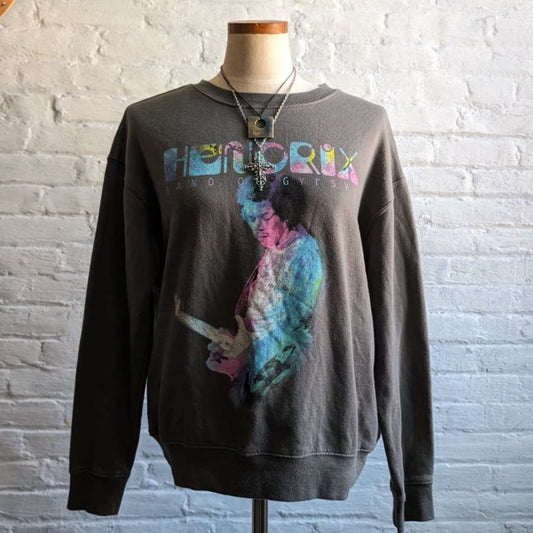 Retro Jimi Hendrix Grey Sweater Oversize Groovy Graphic Rock N Roll Tour Top