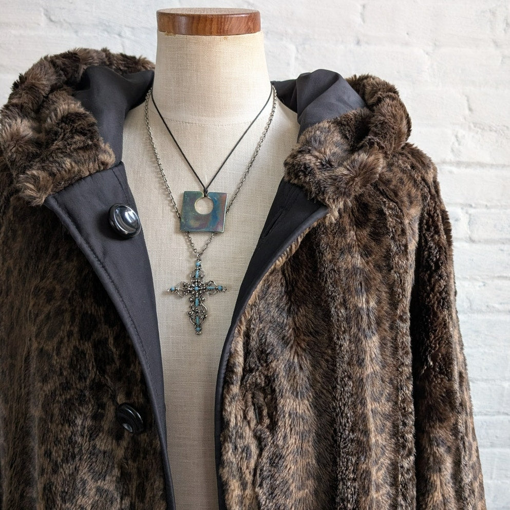 Vintage Cheetah Faux Fur Coat Mobwife Reversible Furry Animal Print Fuzzy Jacket