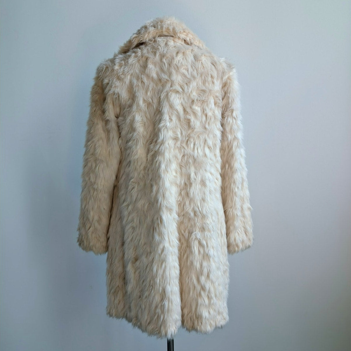 White Shaggy Faux Fur Trench Coat Cream Furry Penny Lane 70s Afghan Jacket Small
