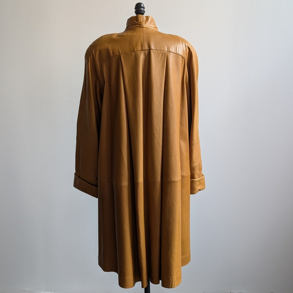 Vintage Brown Leather Trench Coat Boho Western Minimalist Neutral Jacket Large