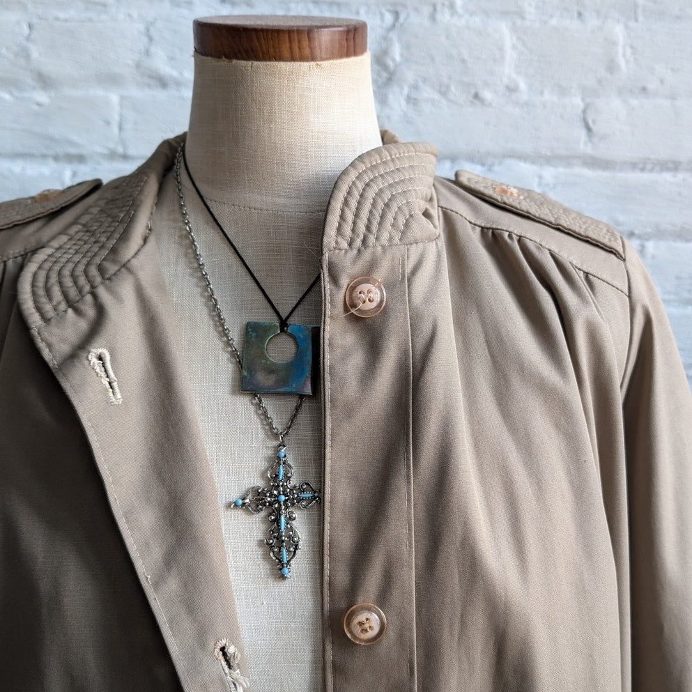 Vintage Neutral Trench Coat Longline Minimalist Wool Coat Duster Jacket Large