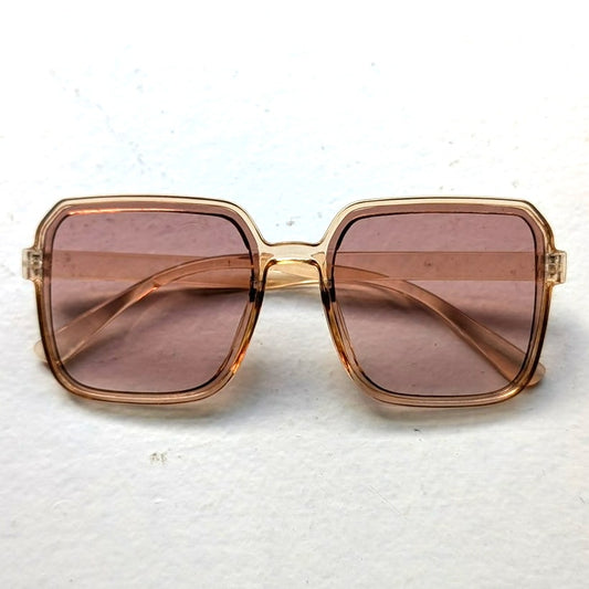 70s Retro Tan Square Festival Sunglasses Translucent Chic Tinted Sunnies Shades