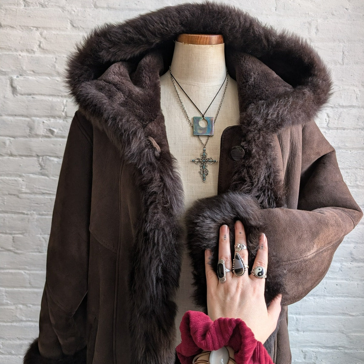Vintage Brown Suede Fur Jacket Penny Lane Fur Furry Leather Groovy Trench Coat
