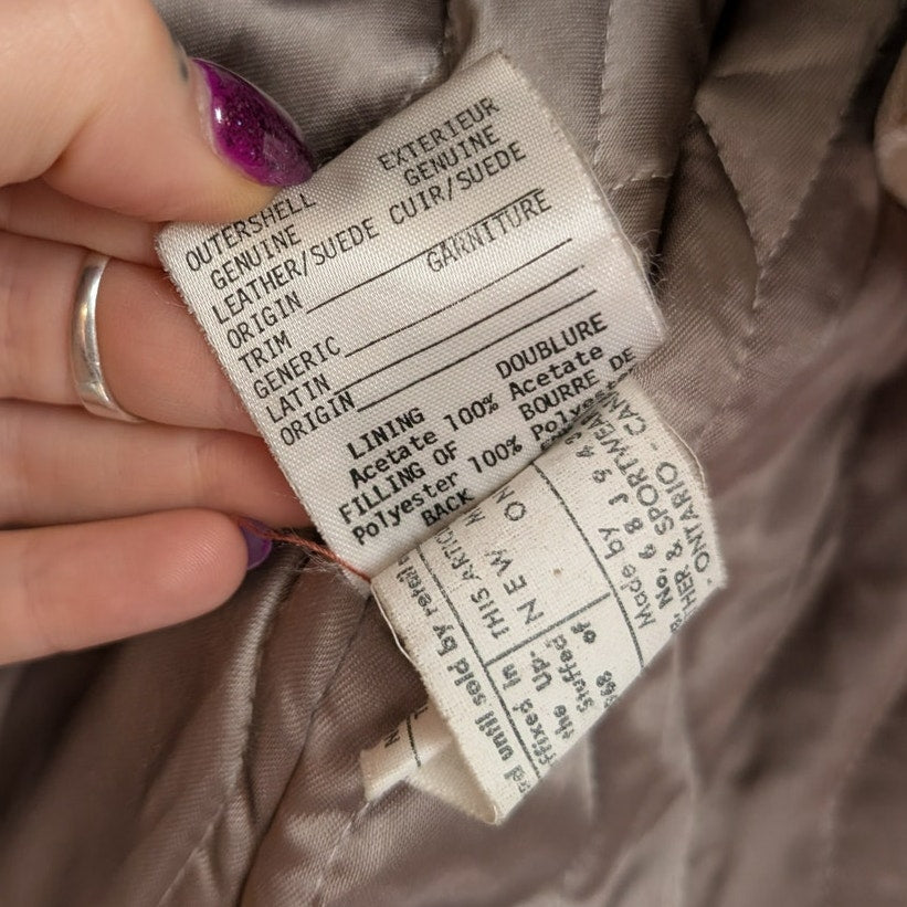 Vintage Leather Penny Lane Coat Grey Cream Fur Trim Trench Afghan Jacket Medium