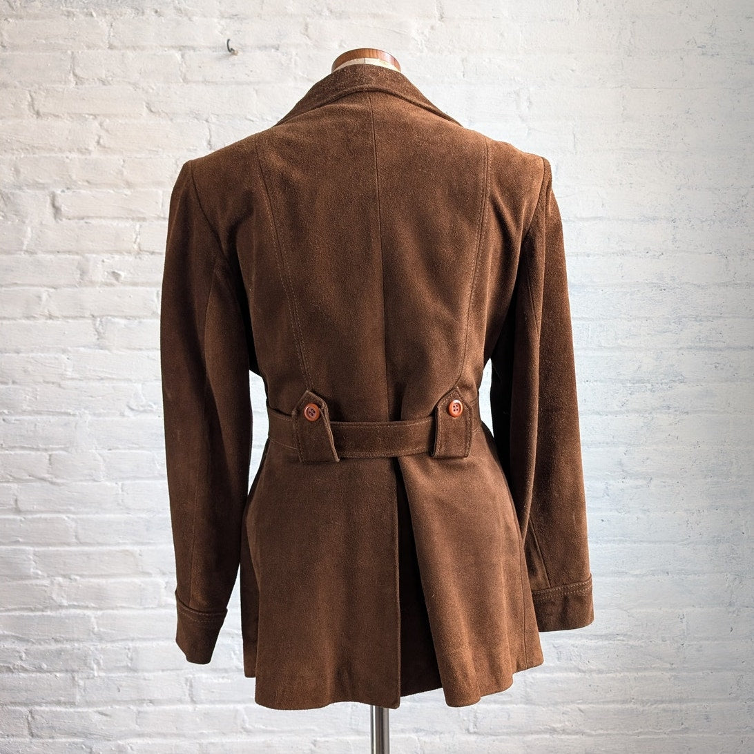 70s Vintage Brown Suede Leather Jacket Minimalist Boho Moto Biker Trench Coat