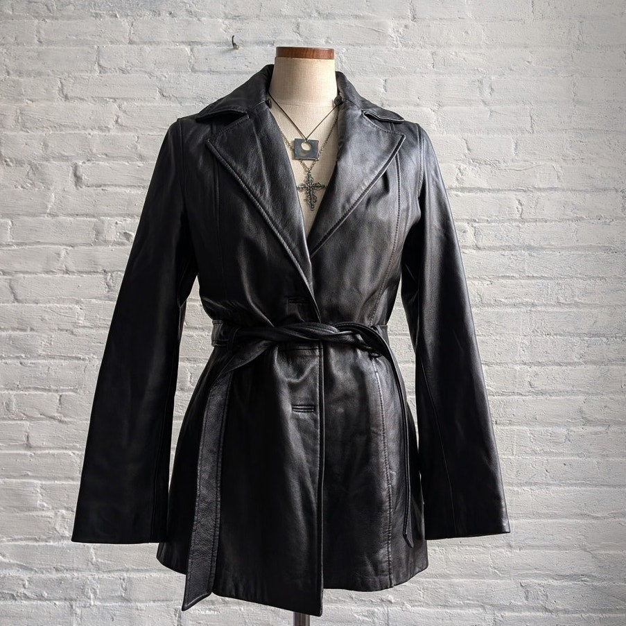 Vintage Black Minimalist Leather Fur Coat Penny Lane Chic Goth Furry Moto Jacket
