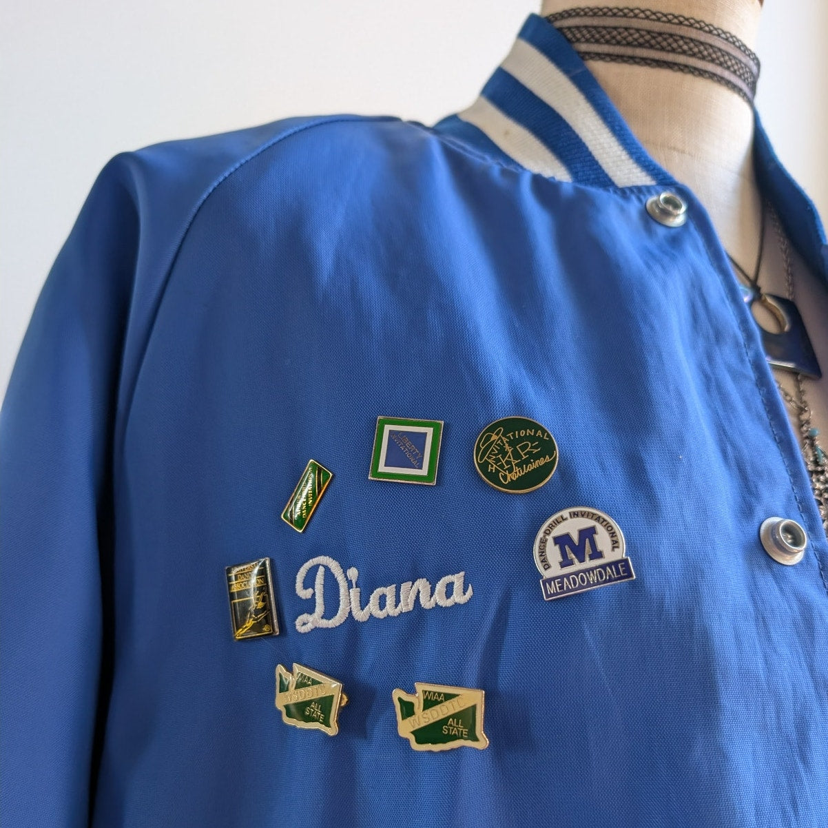 Vintage Blue Varsity Bomber Jacket Preppy Liberty Drill Team Sporty Coat Medium