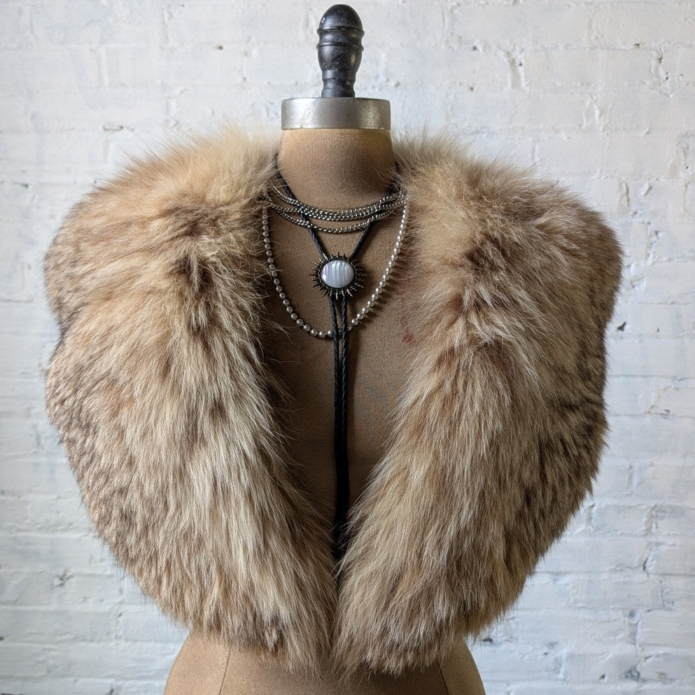 Vintage Fox Fur Blonde Stole Shrug Luxury Scarf Mob Wife Shawl Glam Furry Collar