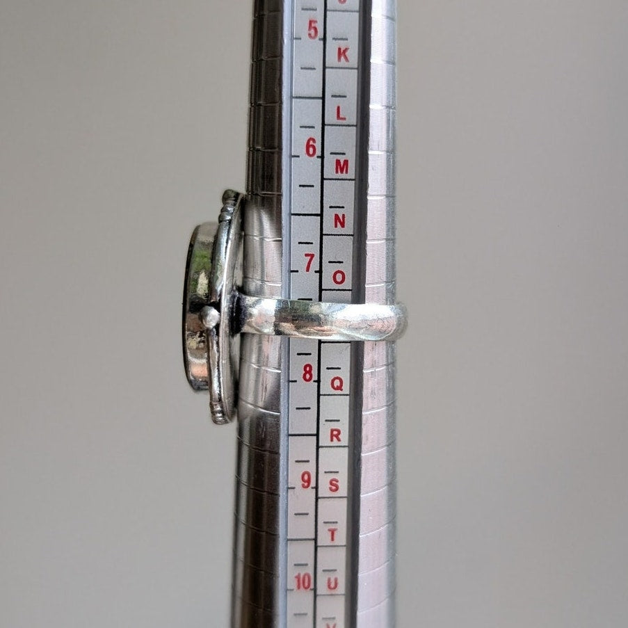 Earthy Green Pink Sterling Silver Ring Retro Vintage Boho Natural Stone Size 7.5