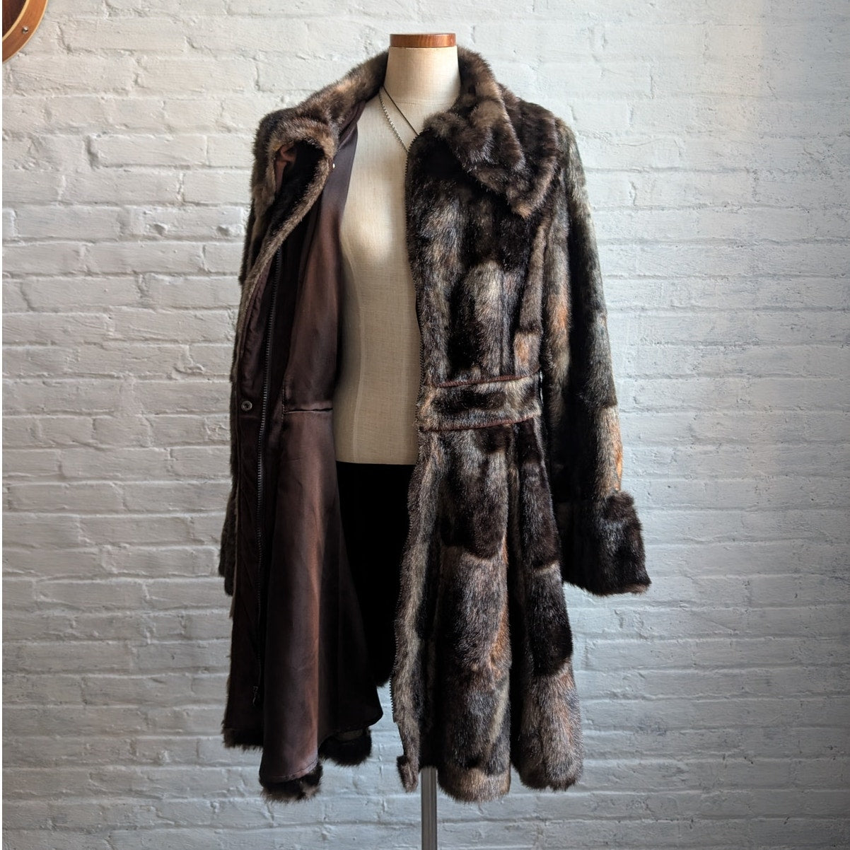 Vintage Brown Faux Fur Afghan Penny Lane Jacket Shaggy Furry Boho Trench Coat